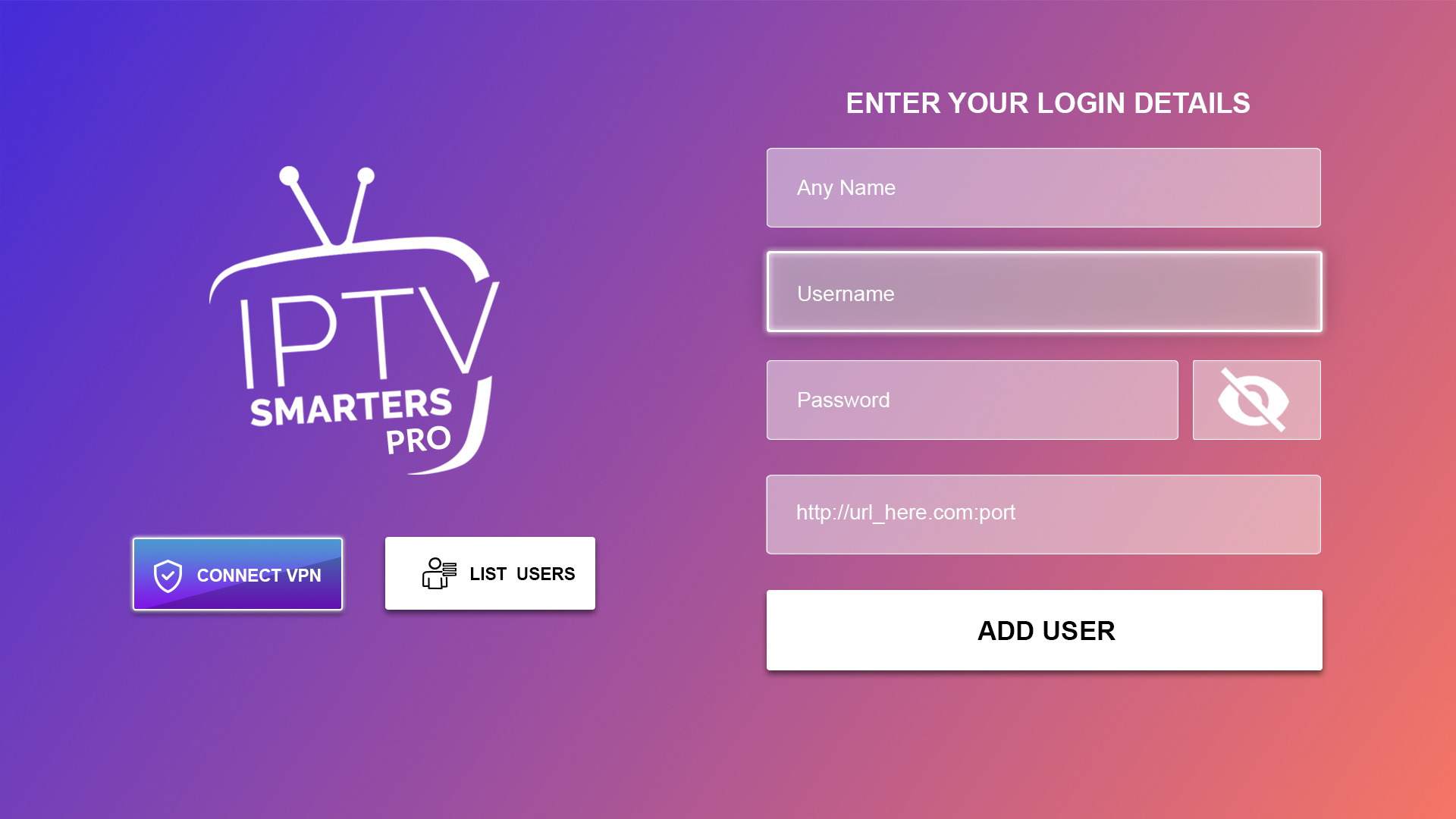 IPTV login screen configuration